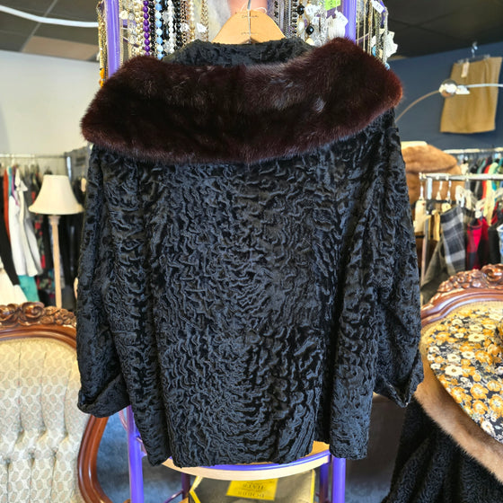 VINTAGE Persian Lamb w. Dark Mink Collar