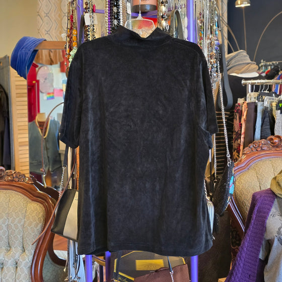 PRICE DROP! VENIZIA JEANS Black Velvet High Neck Short Sleeve Top 22/24