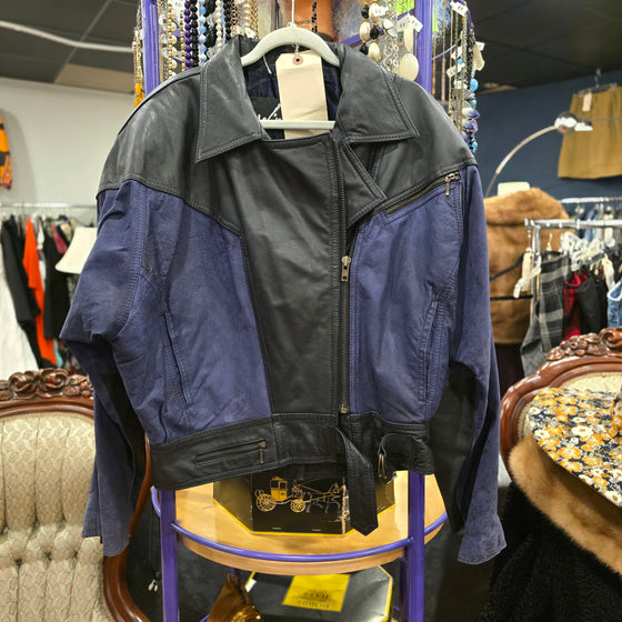 VINTAGE WINLIT Black/Blue Leather Jacket S/M