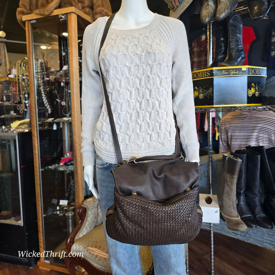 FIRENZE Dark Brown Woven Genuine Leather Backpack