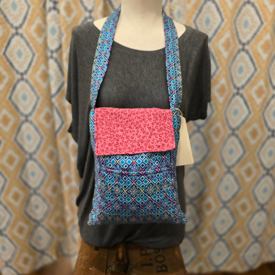 CHERI Blue/Pink Swirly Cloth Crossbody - PopRock Vintage. The cool quotes t-shirt store.